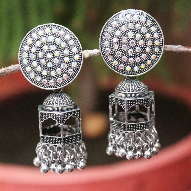 women chain earrings -H K Fashion Oxidised Plated Austrian Stone  Jhumki Earrings