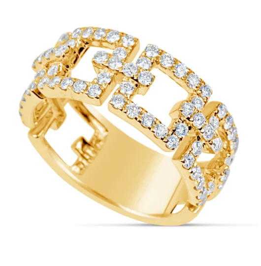 women vintage wedding bands -18kt Yellow Gold Squared Diamond Fashion Ring (.90 ctw)