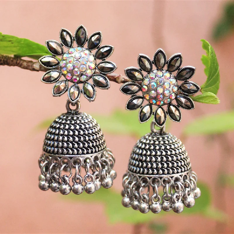 women long earrings -H K Fashion Oxidised Plated Austrian Stone  Jhumki Earrings