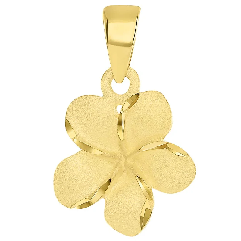 women link necklaces -14k Yellow Gold Textured Small Hawaiian Plumeria Flower Charm Pendant