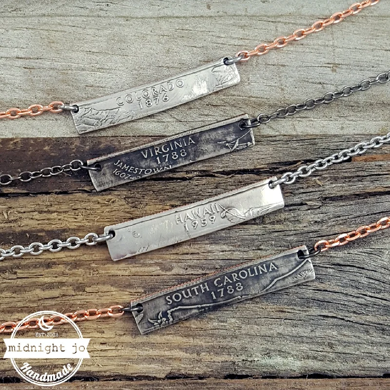 women halo necklaces -State Quarter Coin Bar Necklace