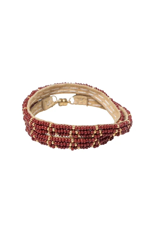 women stack bracelets -3 Dot Triangle XS Double Wrap Bracelet - BURGUNDY