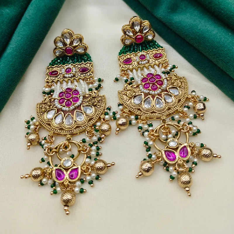 women ear thread earrings -Amoliya Jewels Gold Plated Polki Kundan Stone And Pearls Dangler Earrings