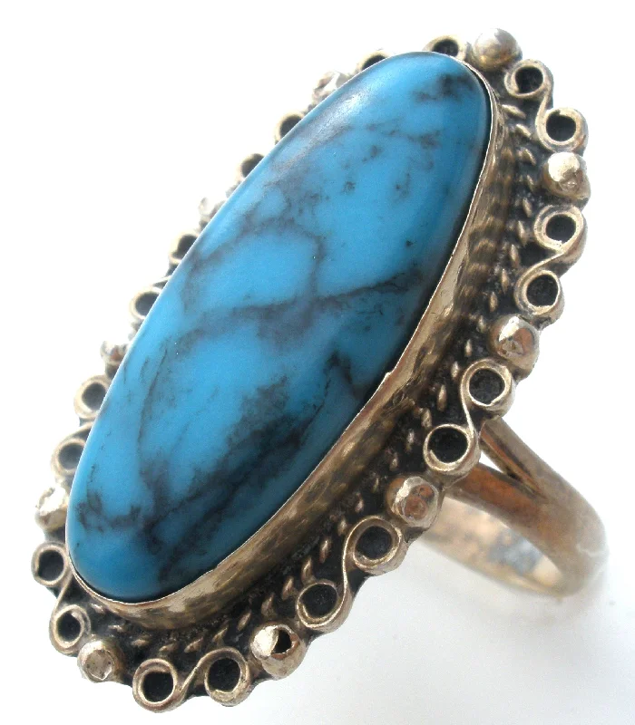 women silver rings -Mexican Turquoise Ring Sterling Silver Size 6.5