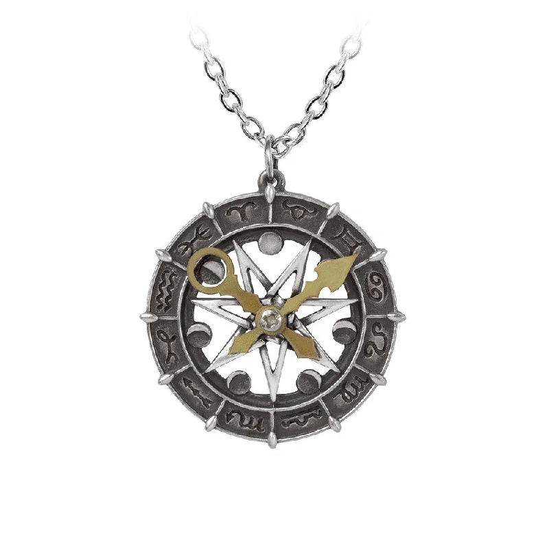 women delicate necklaces -Astro-lunial Compass Pendant Zodiac Necklace by Alchemy Gothic