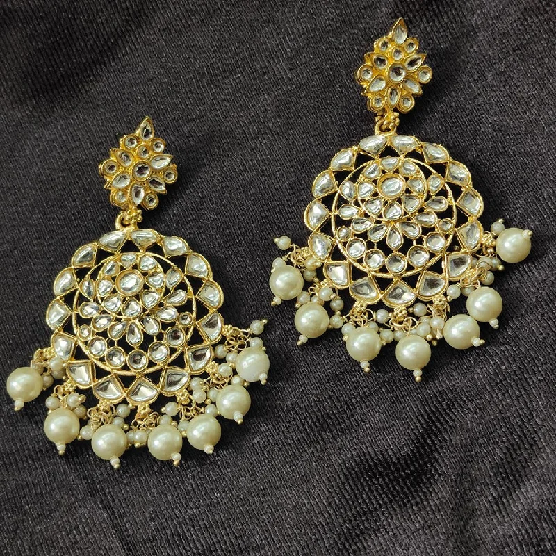 women fashion earrings -Bhavi Jewels Gold Plated Kundan Stone And Beads Dangler Earrings