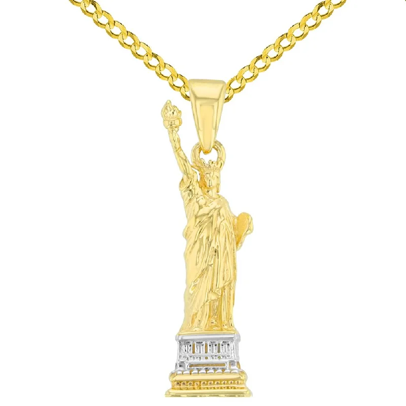 women statement gold necklaces -Solid 14K Gold Statue of Liberty Charm Pendant with Cuban Chain Necklace - Yellow Gold