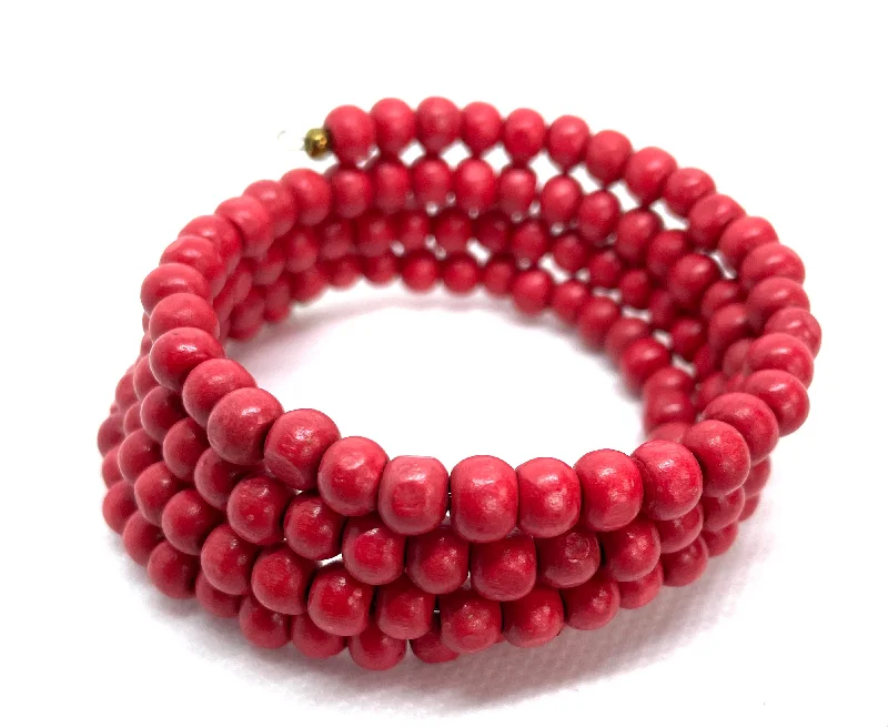 women wedding bracelets -Wood 5-Wrap Coiled Bracelet - Hot Red