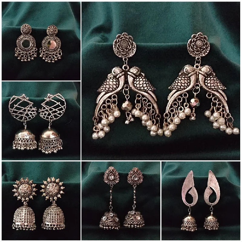 women art deco earrings -Bevy Pearls Oxidised Plated Earrings Combo