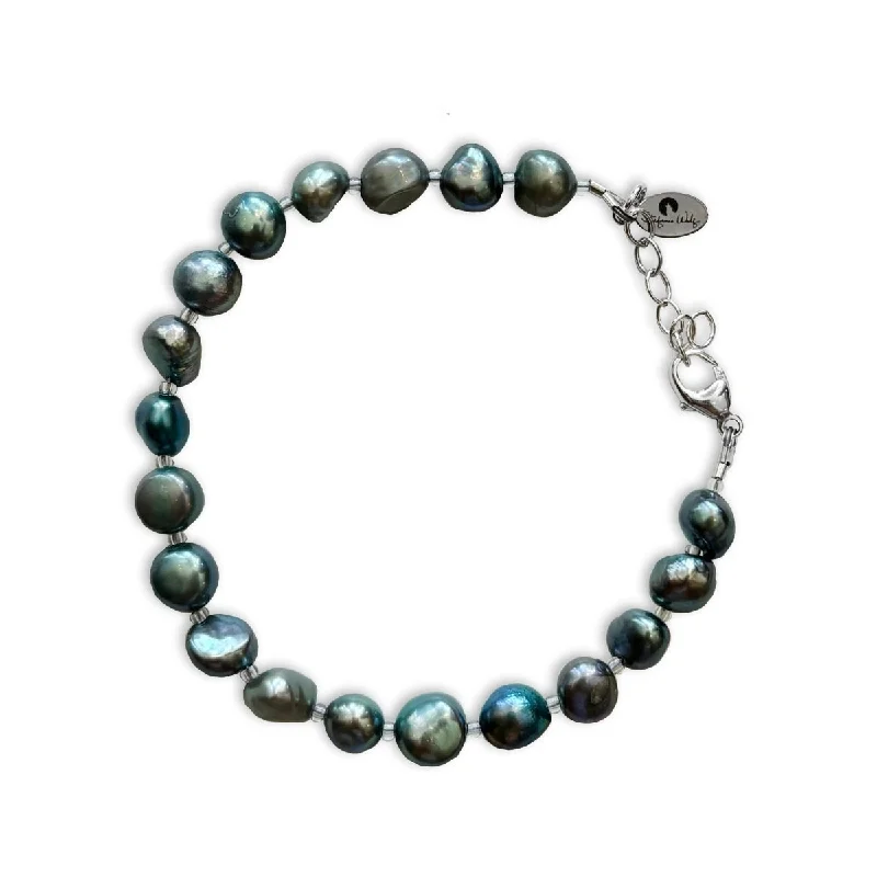 women fashion bangles set -Teal Freshwater Pearl Bracelet