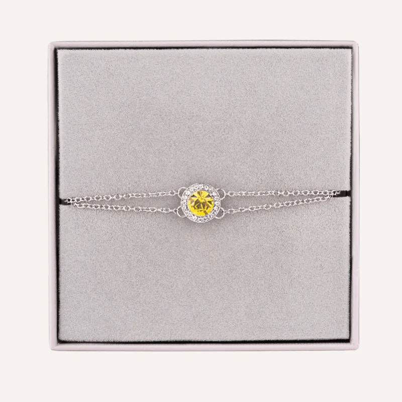 women wide cuff bracelets -November Citrine-Colour Birthstone Bracelet In Silver-Tone