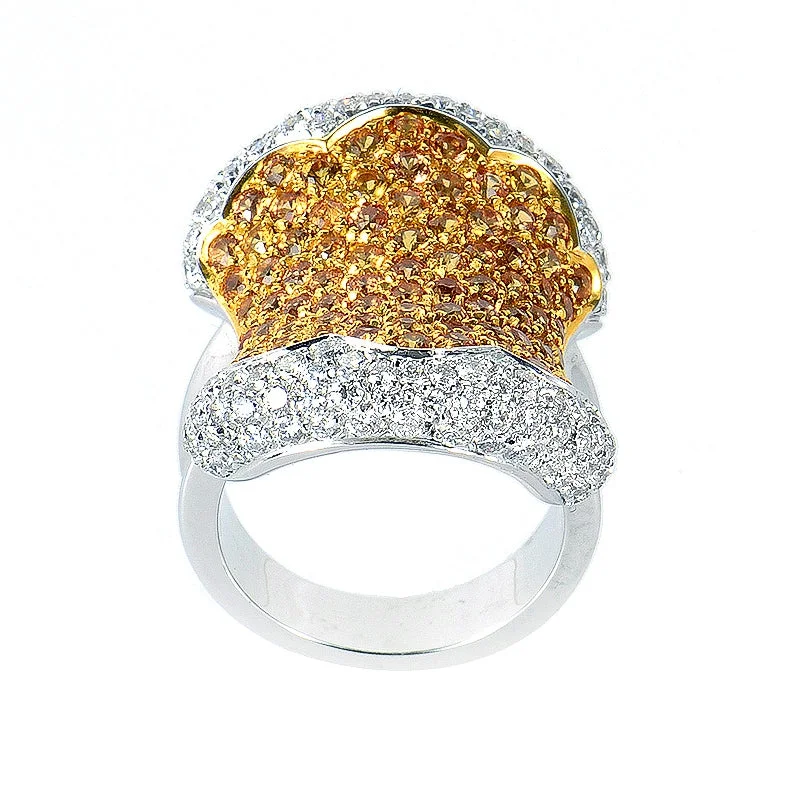 women custom designed engagement rings -Oro Trend 18K White Gold Yellow Sapphire and Diamond Ring