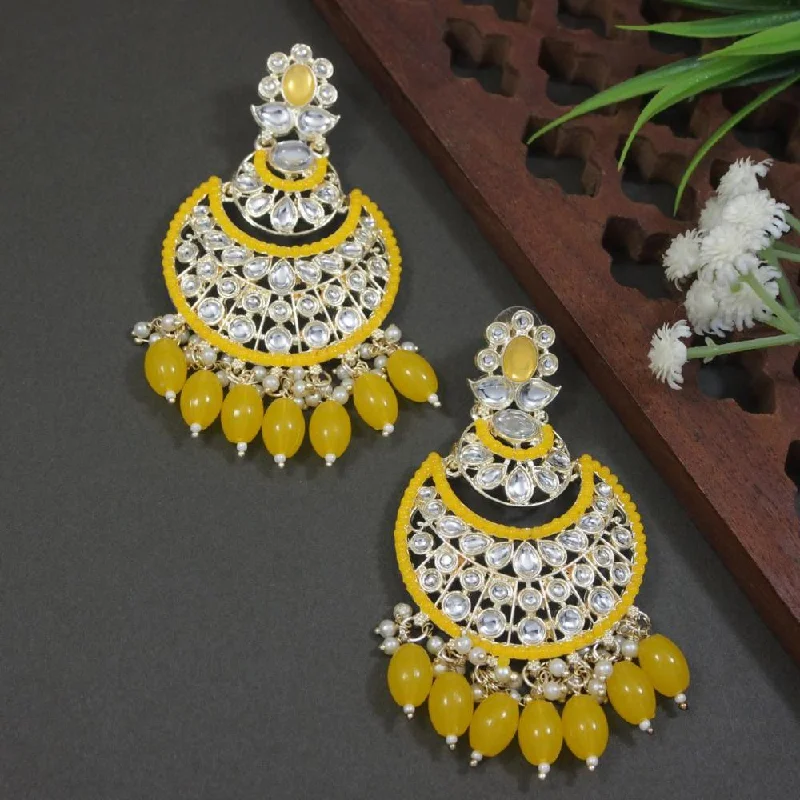 women art deco earrings -Etnico Gold Plated Traditional Meenakari Kundans & Pearls Chandbali Earrings For Women (E3027Y)