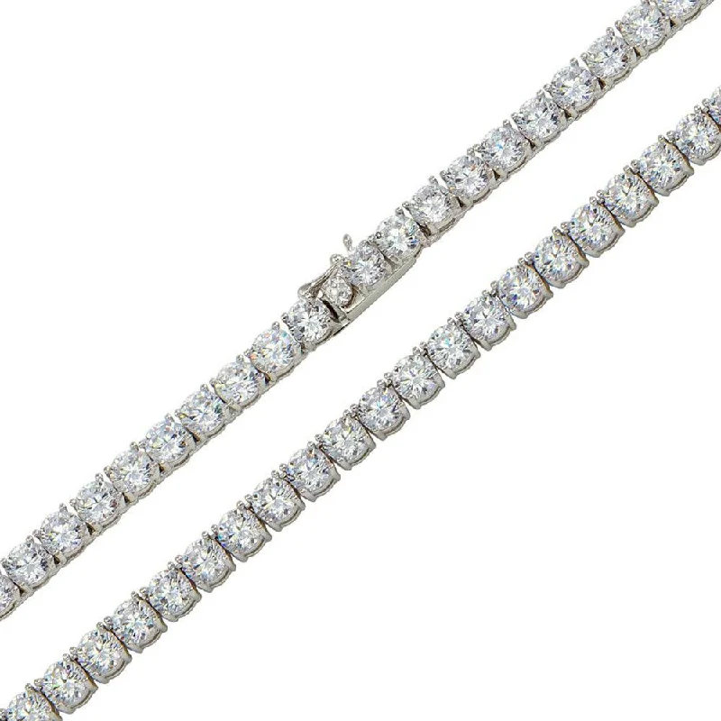 women beaded bracelets -Rhodium Plated 925 Sterling Silver Round CZ Link Bracelet 6mm - CHCZ110 RH