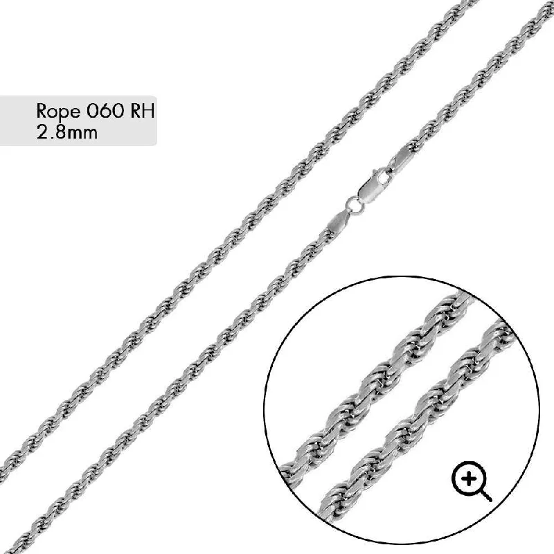 women gemstone bangles -Rhodium Plated 925 Sterling Silver Rope 060 2.8mm Chain or Bracelet  - CH189 RH