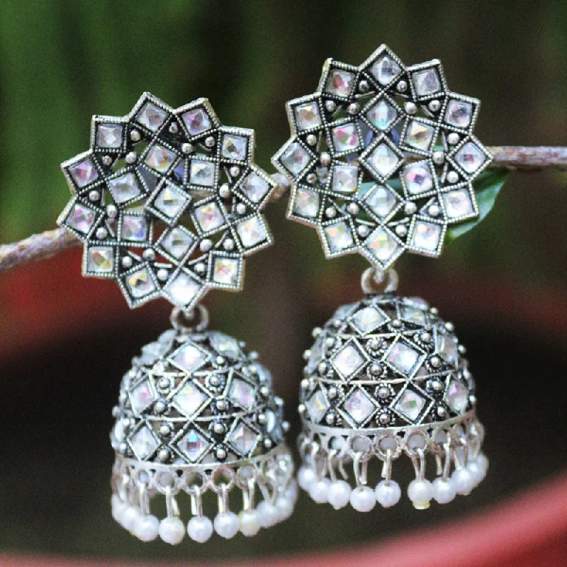 women gemstone earrings -H K Fashion Oxidised Plated Austrian Stone Jhumki Earrings