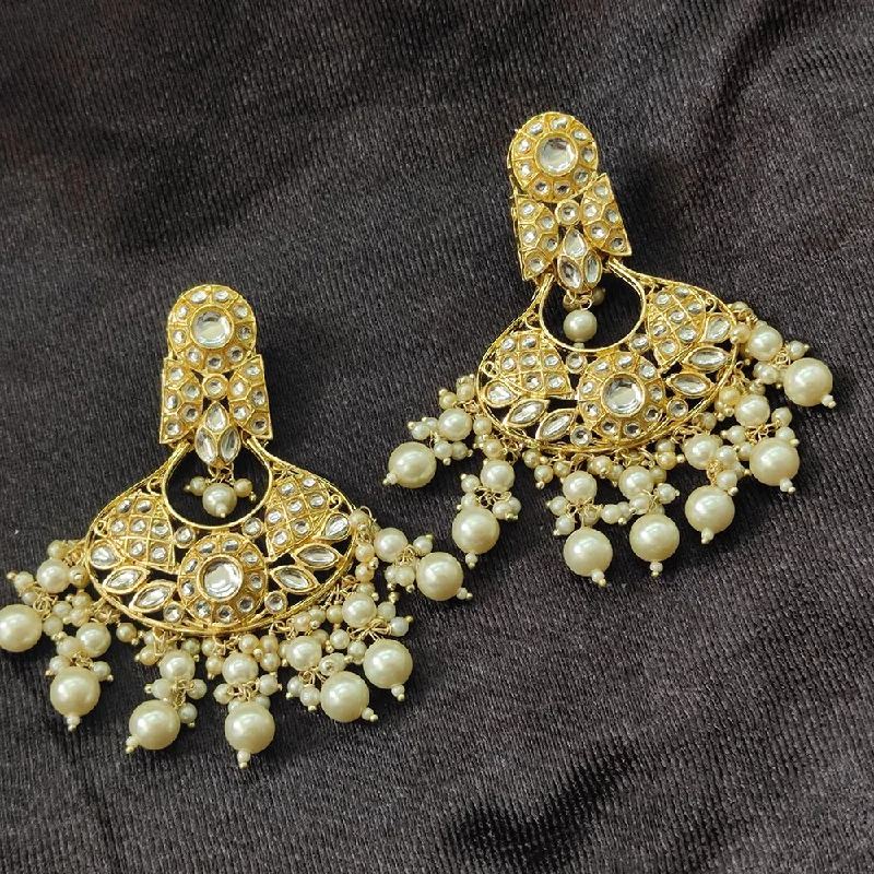 women statement drop earrings -Bhavi Jewels Gold Plated Kundan Stone And Beads Dangler Earrings