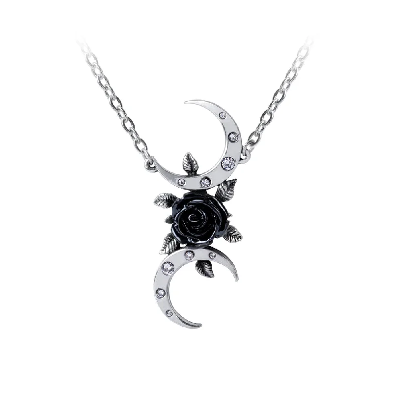 women artistic necklaces -The Black Goddess Necklace Rose & Crescent Moons Pendant by Alchemy Gothic