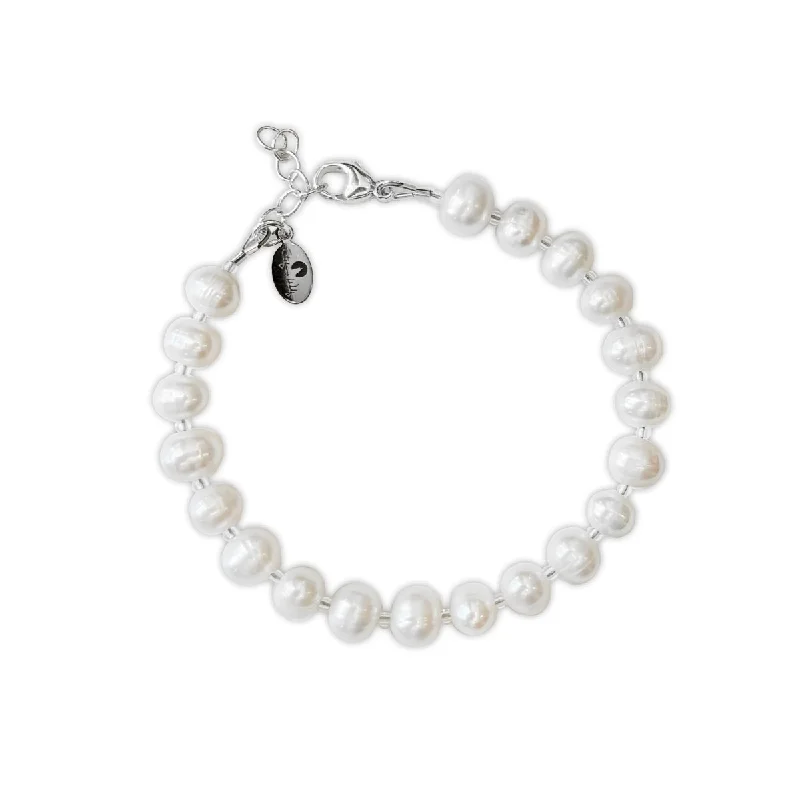 women silver bangles sets -White Freshwater Pearl Bracelet