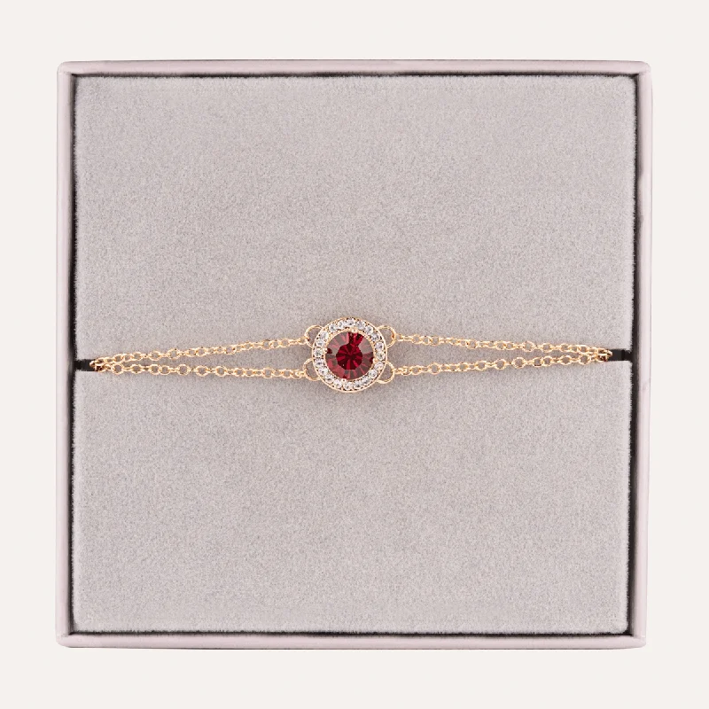 women romantic bangles -July Ruby-Colour Birthstone Clasp Bracelet In Gold-Tone