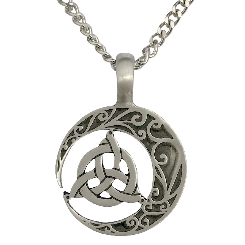 women sapphire necklaces -Pewter Celtic Crescent Moon Pendant with Extra Large Bail, on Men's Heavy Curb Chain Necklace, 24"