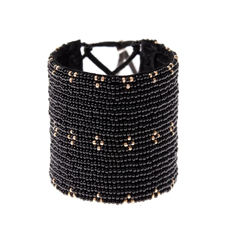 women thin bangles -Wide 3 Dot Triangle Leather Bracelet - BLACK