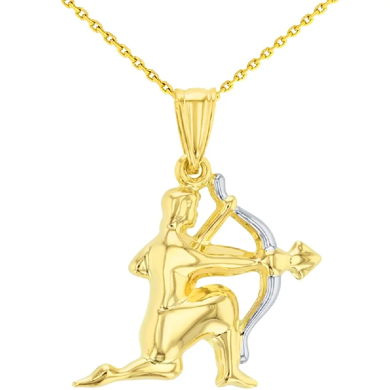 women gemstone drop necklaces -High Polish 14K Gold Sagittarius Zodiac Sign Charm Pendant with Chain Necklace - Yellow Gold