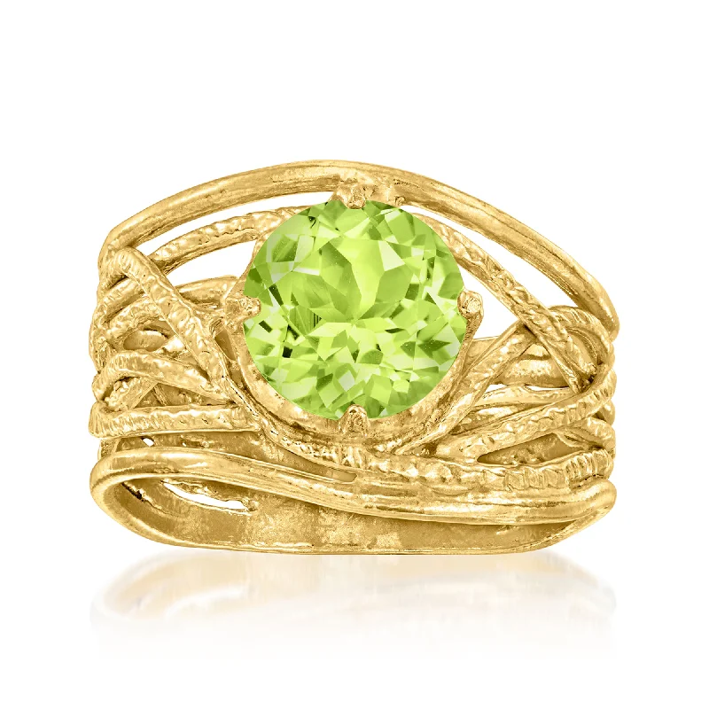 women rose gold engagement rings -Ross-Simons Peridot Textured Openwork Ring in 18kt Gold Over Sterling