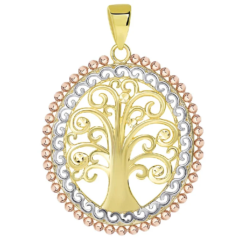 women celestial necklaces -14K Yellow Gold & Rose Gold Oval Budded Tree of Life Charm Pendant