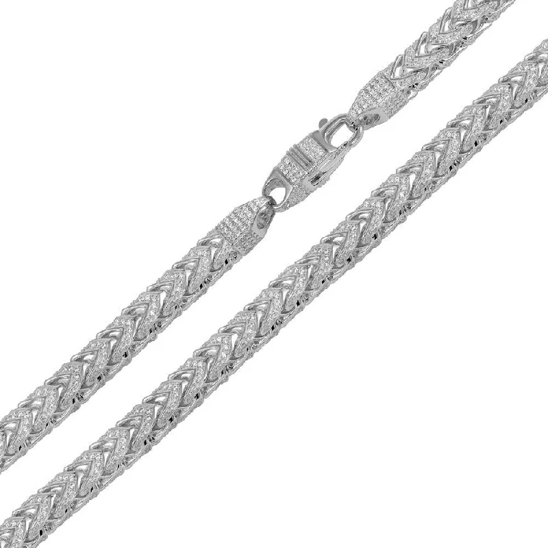 women birthstone bracelets -Rhodium Plated 925 Sterling Silver CZ Encrusted Franco Chain or Bracelet 7mm - CHCZ103 RH