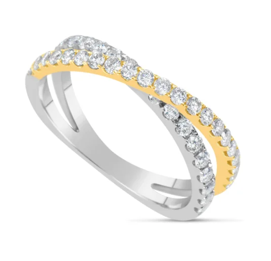 women romantic rings -18kt Two Tone Diamond Crossover Ring (.70 ctw)