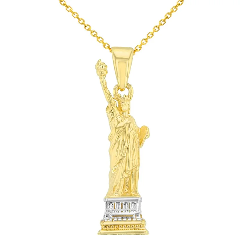 women minimalist gold necklaces -Solid 14K Gold Statue of Liberty Charm Pendant Necklace - Yellow Gold