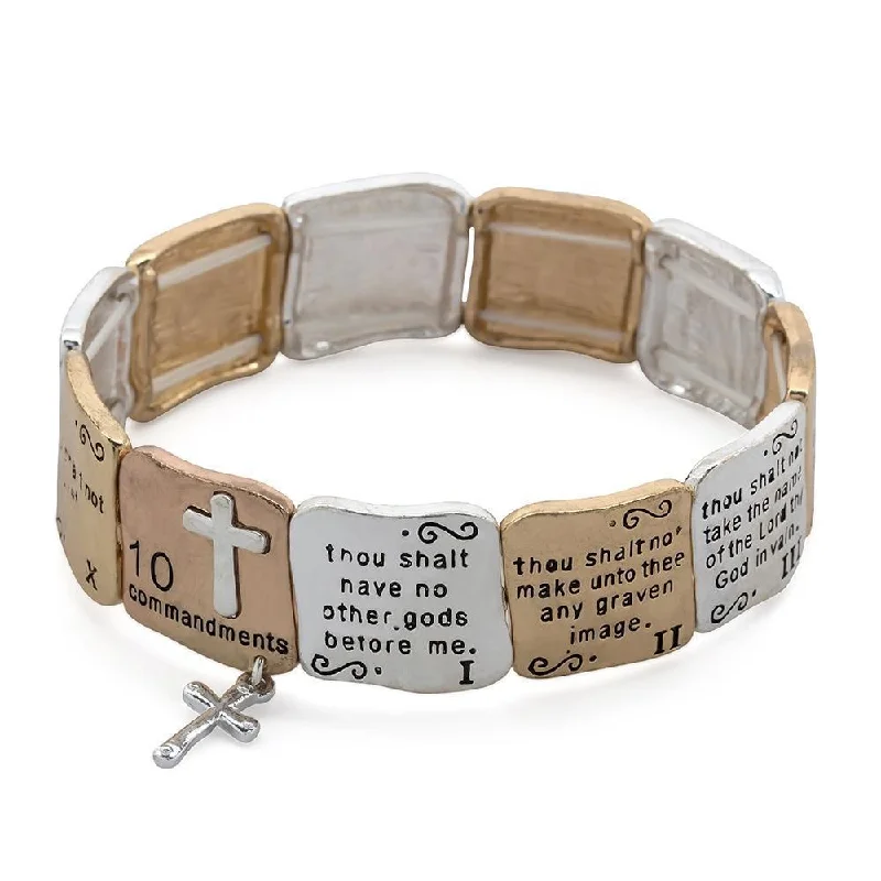 women adjustable charm bracelets -Three Tone Ten Commandment Link Bracelet