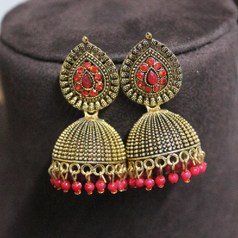 women vintage diamond earrings -H K Fashion Gold Plated Austrian Stone And Pearls Jhumki Earrings