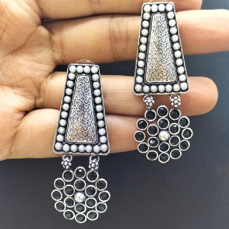 women diamond stud earrings -FS Collection Oxidised Plated Pota Stone Dangler Earrings