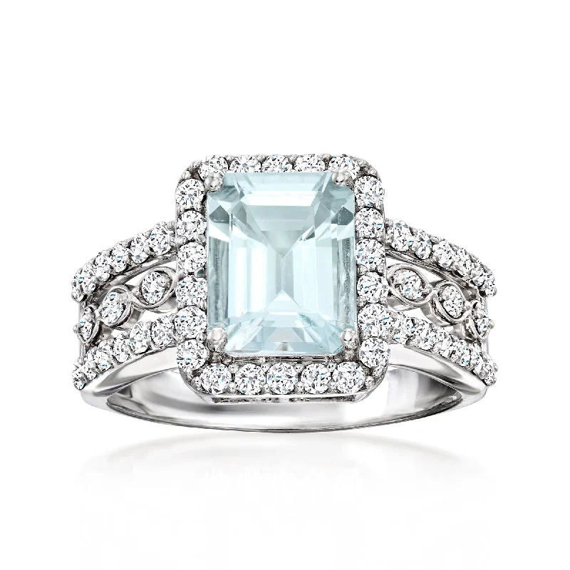 women trendy engagement rings -Ross-Simons Aquamarine and . Diamond Ring in 14kt White Gold