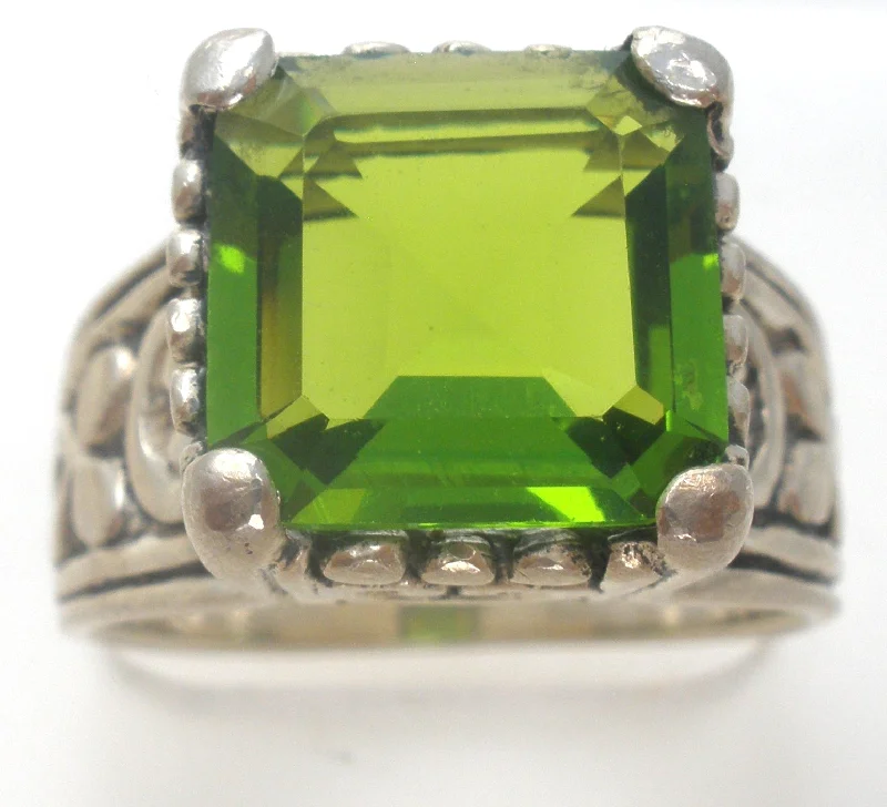 women men’s engagement rings -Sterling Silver Green Peridot Ring Size 9