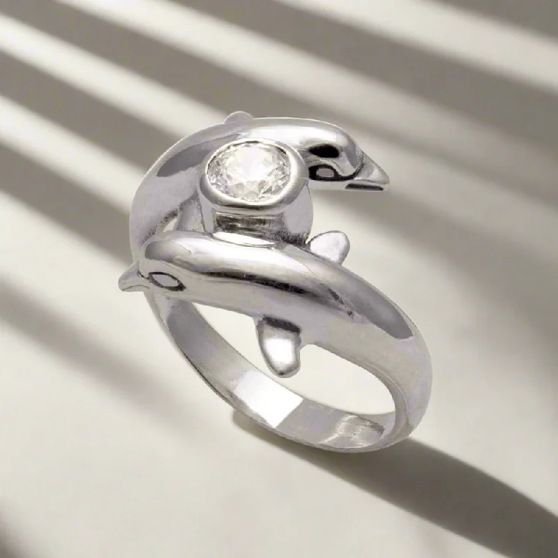 women custom engraved rings -Minoan Dolphins Ring in Sterling Silver (DT-85)