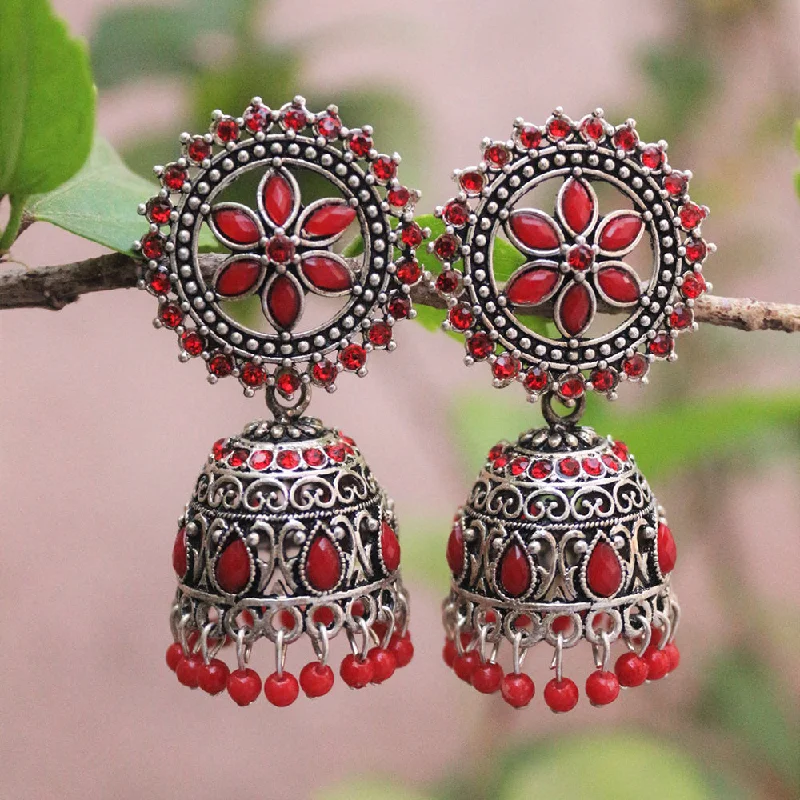 women sterling silver earrings -H K Fashion Oxidised Plated Pota Stone  Jhumki Earrings