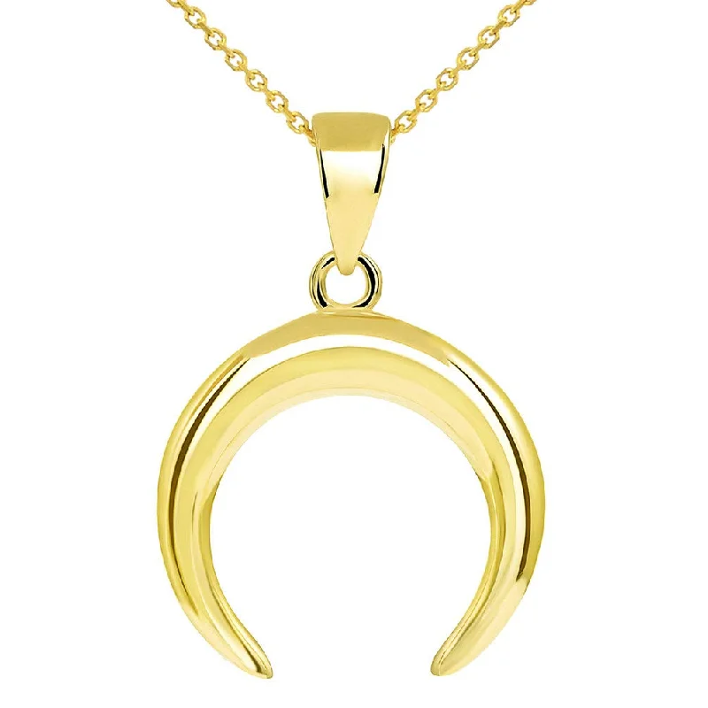 women choker necklaces -14k Yellow Gold Double Horn High Polished Crescent Moon Pendant Necklace