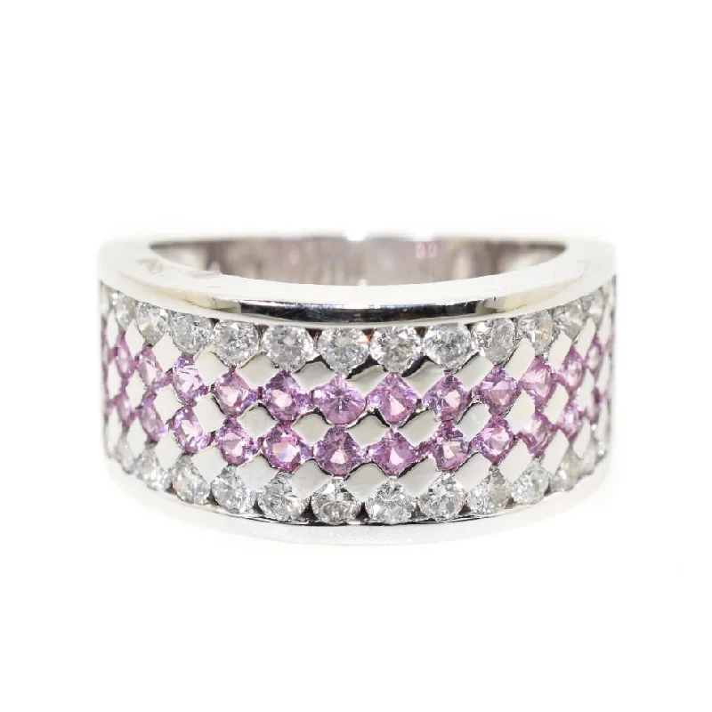 women art deco rings -14kt White Gold Pink Sapphire & Diamond Ring