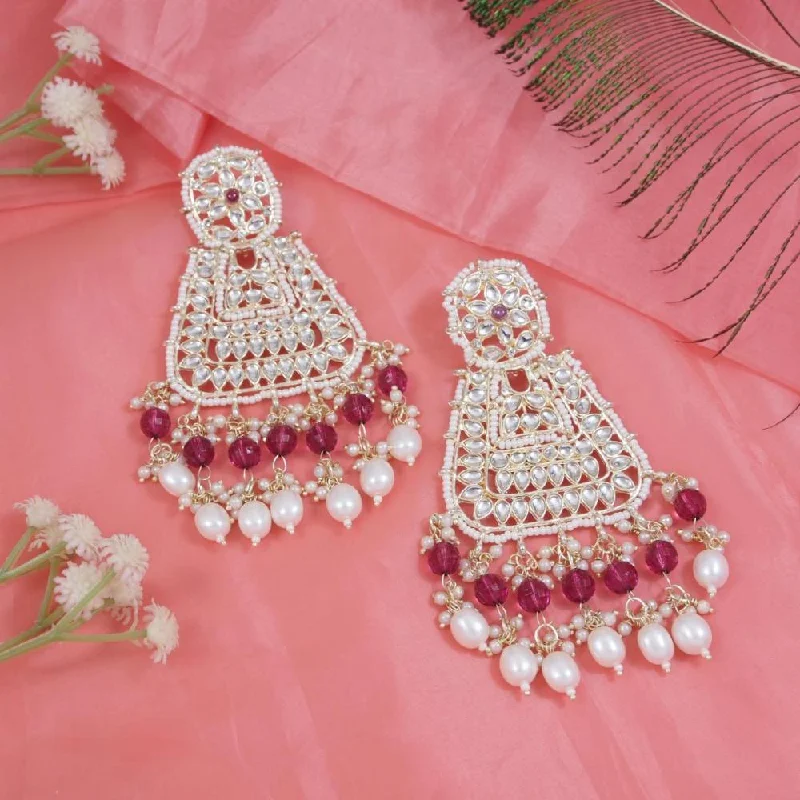 women eco-friendly earrings -Etnico Gold Plated Traditional Kundan & Pearl Drop Dangle Earrings For Women (E2798Wi)