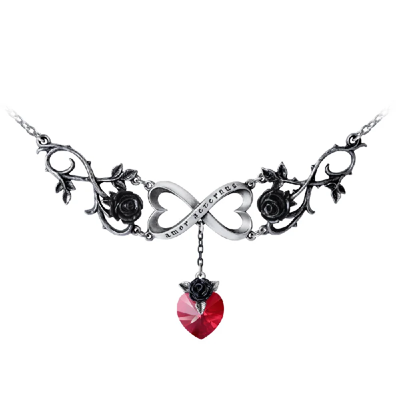 women zodiac necklaces -Infinite Love Necklace with Black Roses & Red Crystal Heart, Alchemy Gothic