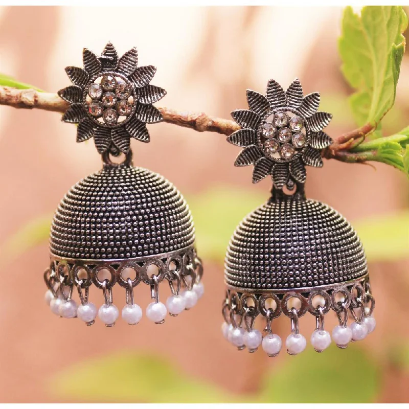 women gold stud earrings -H K Fashion Oxidised Plated Austrian Stone Jhumki Earrings