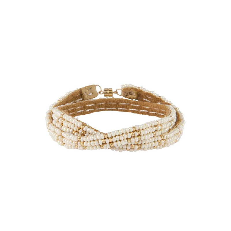 women vintage-style bangles -3 Dot Triangle XS Double Wrap Bracelet -  PEARL/GOLD