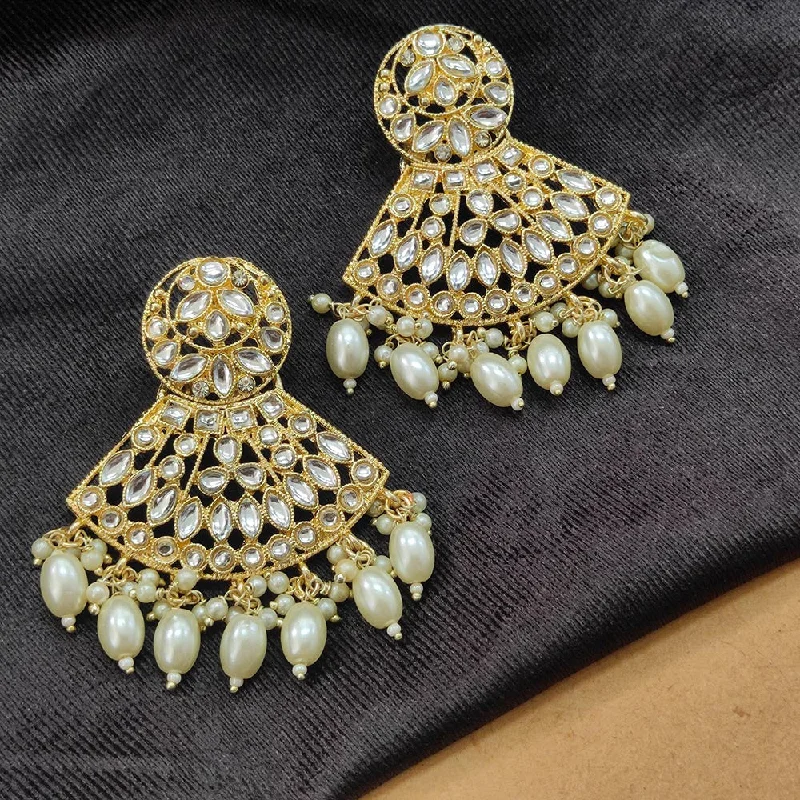 women trendy earrings -Bhavi Jewels Gold Plated Kundan Stone And Beads Dangler Earrings