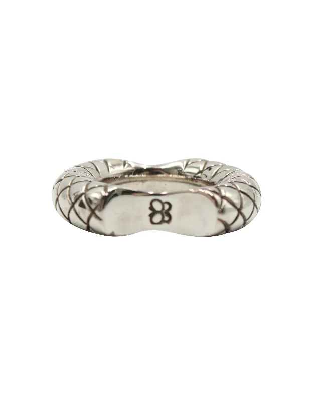 women vintage-inspired engagement rings -Bottega Veneta Intrecciato Double Cut Band Ring in Silver Metal