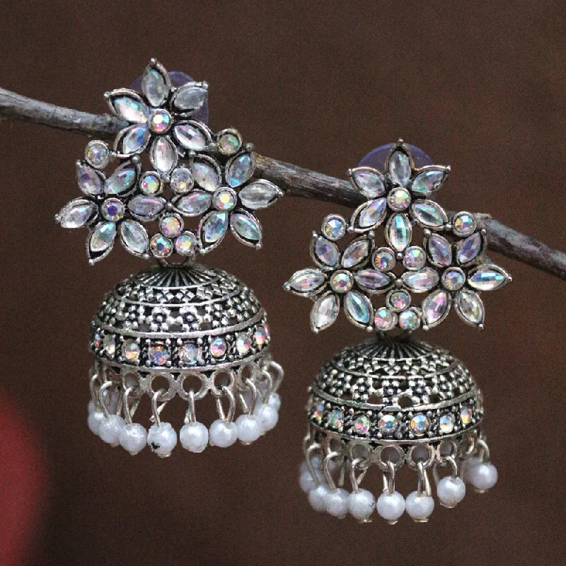 women heart earrings -H K Fashion Oxidised Plated Crystal  Stone And Pearls Jhumki Earrings