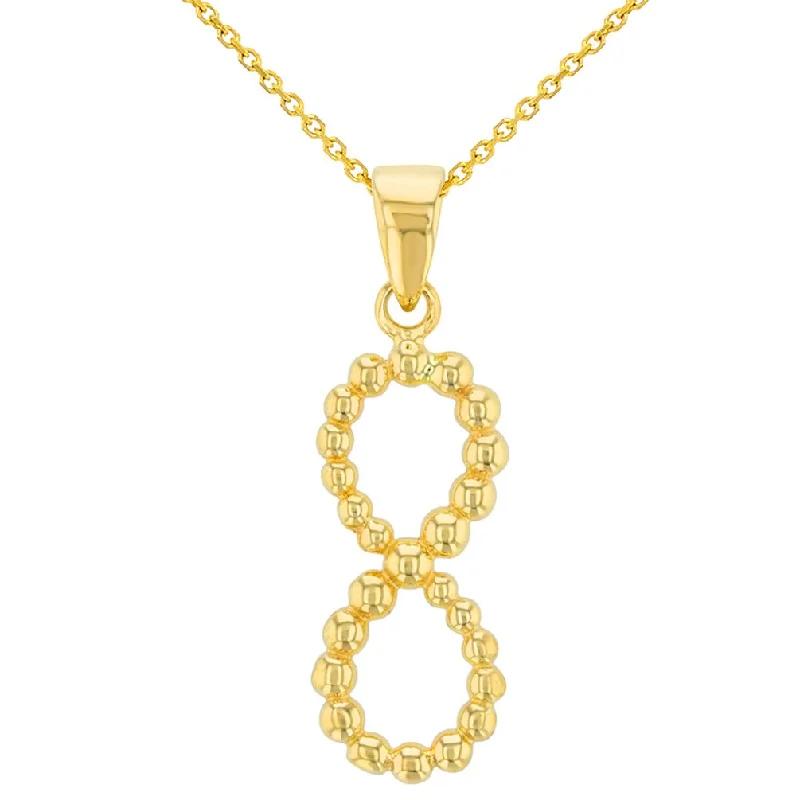 women minimalist necklaces -14K Gold Beaded Vertical Infinity Pendant Necklace - Yellow Gold