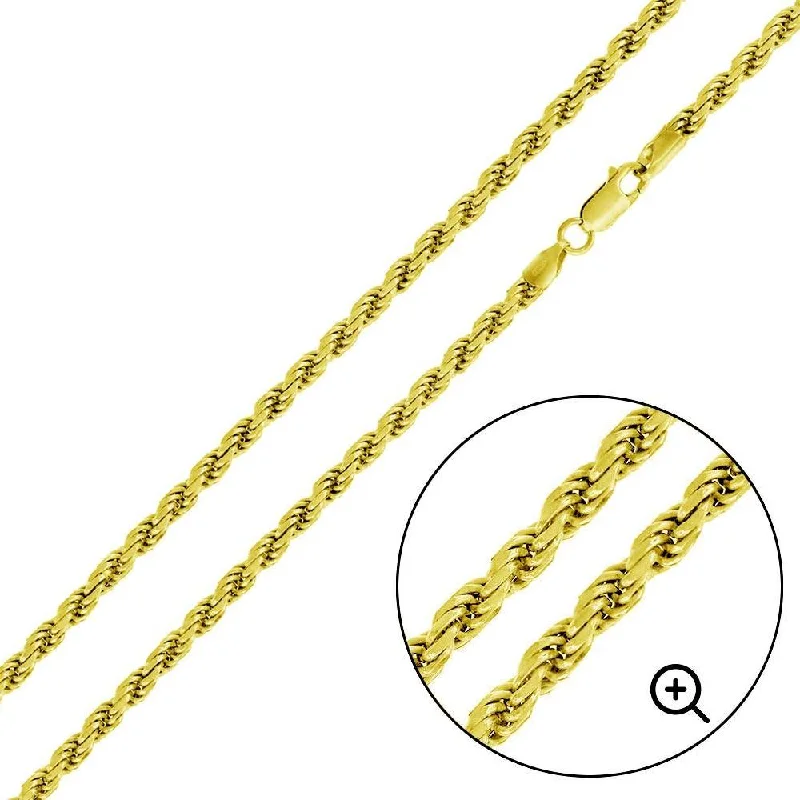 women heart-shaped bracelets -Gold Plated 925 Sterling Silver Rope 070 Chain or Bracelet 3.2mm - CH393 GP